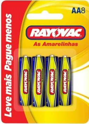 [Frete Prime] 8 Pilhas AA Comuns de Zinco Rayovac - R$8