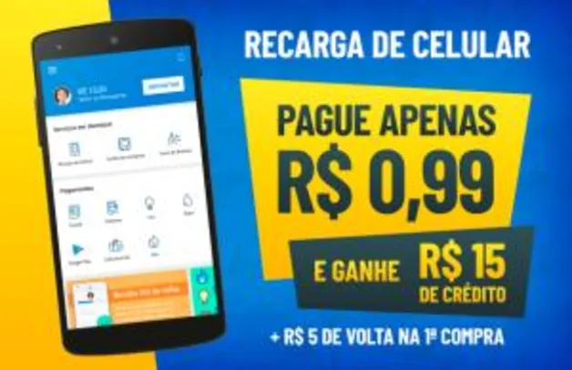 R$15 de créditos p/ celular no RecargaPay pagando R$0,99 no PeixeUrbano