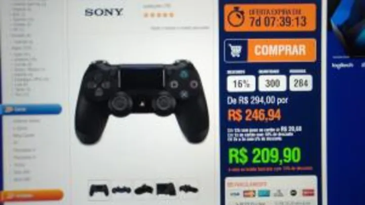 Controle Sony Dualshock 4 Sem fio PS4 Preto - CUH-ZCT2U por R$ 210