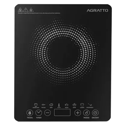 Fogao cooktop inducao agratto preto 1 boca acki01i-01 1200w 127v - VENTSOL