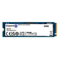 SSD  500 GB Kingston NV2, M.2 2280 PCIe, NVMe, Leitura: 3500 MB/s e Gravação: 2100 MB/s - SNV2S/500G