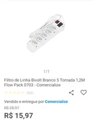 Filtro de linha bivolt branco 5 tomada 1,2m Flow Pack 0703