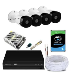 Kit 4 Câmeras de Segurança Infra 720p Intelbras VHL 1120B + DVR MHDX 1204 Multi HD + HD Seagate 1TB + Acessórios