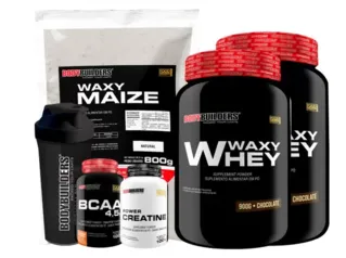 KIT 2x Whey Protein Waxy Whey 900g + BCAA 100g + POWER Creatina 100g + Waxy Maize 800g + Coquetel