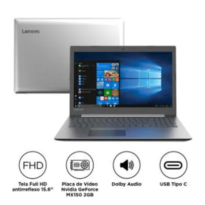 Notebook Lenovo Ideapad 330 i7-8550U 8GB 1TB GeForce MX150 2GB Tela 15.6” - R$ 2.563
