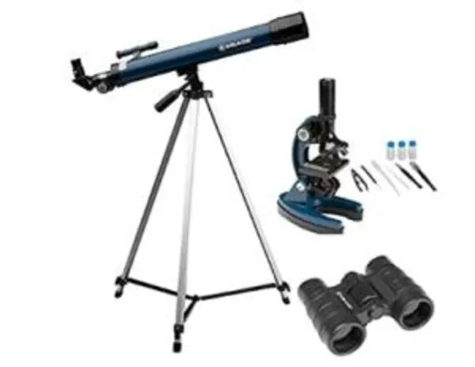 Kit Telescópio 50mm Refrator, Microscópio 900x e Binóculo 4x30 Meade | R$830