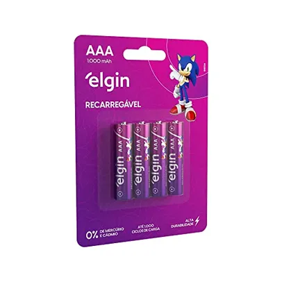 [Super R$ 15,57] Pilha recarregável AAA 1000mAh Elgin com 4 unidades Palito