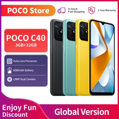 Smartphone POCO Versão global c40 3gb 32gb/4gb 64gb 6.71" dotdrop display