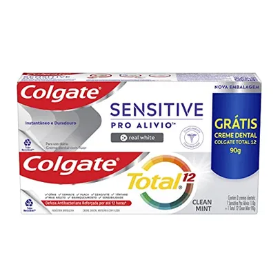 [Prime/Rec] Colgate Creme Dental Sensitive Pro Alívio Real White 110G + Creme Dental Total 12 Clean Mint 90G