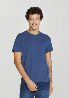 Camiseta Básica Masculina Slim Mangas Curtas - Azul