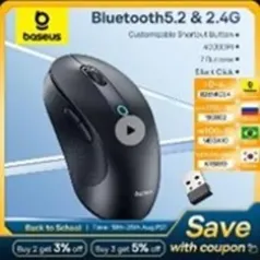 Mouse Sem Fio BASEUS F02 com Bluetooth 5.2, 2.4G, 4000DPI e com Botões Laterais