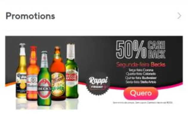 Rappi - 50% de Cashback em 1 rotulo de cerveja selecionado por dia - SEM MÍNIMO