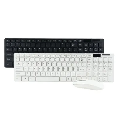 (Do Brasil / App) Kit Teclado E Mouse Sem Fio Wireless 2.4ghz 3200dpi Óptico Branco e Preto 