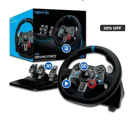 Volante de Corrida Driving Force c/ pedal Logitech G29 PS4, PS3 e PC 941-000111