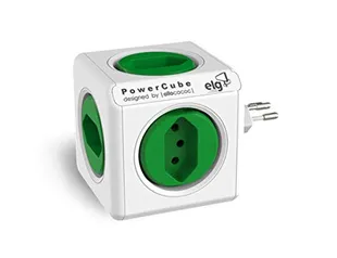 Multiplicador 5 Tomadas Bivolt - PowerCube ELG - PWC-R5, Verde e Branco