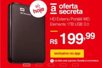 HD Externo Portátil WD Elements 1TB USB 3.0 R$200