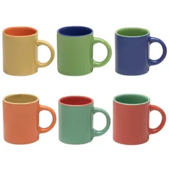 Jogo Mini Canecas Coloridas Para Café 6 Pçs 80ml Mimo Style