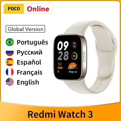 Redmi Watch 3 Relógio Inteligente GPS 1.75' 'Tela AMOLED 60Hz Monitor de Freqüência Cardíaca de Oxigênio