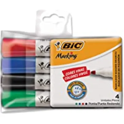 Pincel Marcador de Quadro Branco BIC Marking, Recarregável, 4 Cores Clássicas, Ponta Redonda