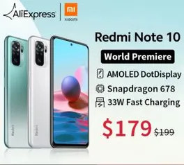 Smartphone Xiaomi Redmi Note 10 128GB + 4GB | R$999