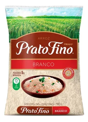 Arroz Prato Fino  Branco Tipo 1 - 5 Kg - R$ 26,52