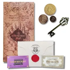 (PRIME) Kit Gringotes Harry Potter: Mapa do Maroto + Carta Hogwarts + Galeões + Chave + Tickets