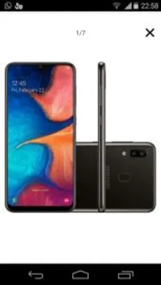 (520 com AME) Smartphone Samsung Galaxy A20 32GB Android 9.0 Tela 6.4" AMOLED Octa-Core 4G Câmera Dupla 13MP+5MP - Preto