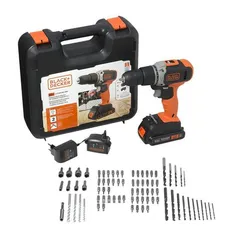 Parafusadeira Furadeira Black e Decker 20V com 80 Acessórios e Caixa Plástica Bivolt BCD704C1KA-BR