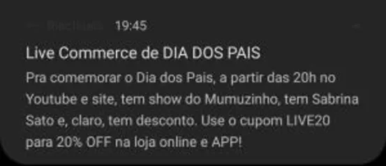 20% OFF no site e APP da Riachuelo