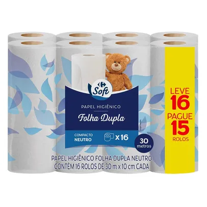 Saindo por R$ 13,3: (Regional) (60% OFF na 2ª Unidade) Papel Higiênico Folha Dupla Neutro ou Perfumado - 30 Metros Carrefour Leve 16 e Pague 15 | Pelando