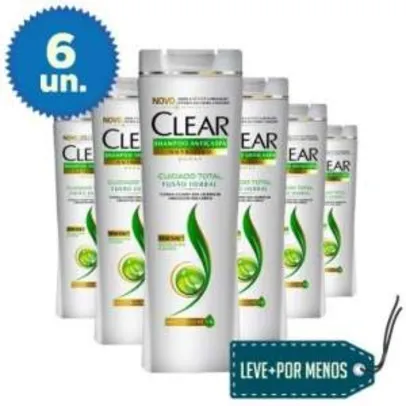 [Ricardo Eletro] Leve Mais Pague Menos: 6 Shampoos Anticaspa Clear Fusão Herbal Cuidado Total 400ml por R$ 67