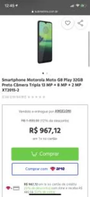 [AME POR R$483] Smartphone Motorola Moto G8 Play 32GB Preto Câmera Tripla 13 MP + 8 MP + 2 MP XT2015-2