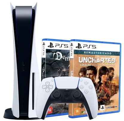 Console PS5 + Jogo Demon's + Jogo Uncharted