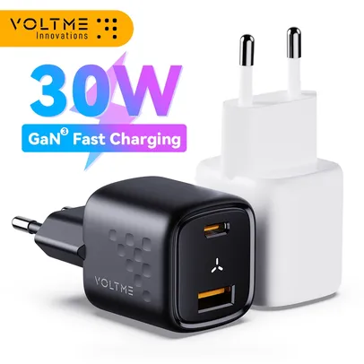 Carregador rápido VOLTME USB C Carregador GaN 30W PD 3.0 Porta dupla