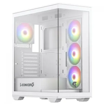 Gabinete Gamer Leonidas Magnus, White, Mid Tower, Vidro Temperado, ATX, Sem Fonte, Sem Fan