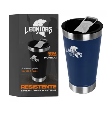 Copo Térmico Leonidas, 473ml, Quente ou Frio, Metal, Azul