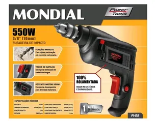 Furadeira de Impacto Mondial 550W 3/8” - FI-09 | R$100