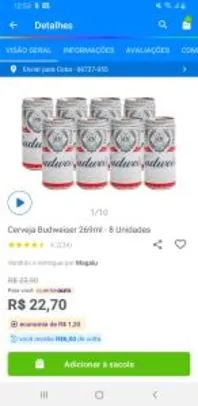 [Cliente Ouro + MagaluPay R$ 6] Budweiser 269ml Pack com 8 | R$ 23