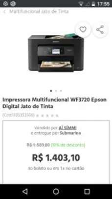 Saindo por R$ 1318,91: Impressora Multifuncional WF3720 Epson Digital Jato de Tinta | R$1.319 | Pelando