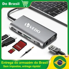 [DO BRASIL] (Moedas R$ 7,82) HUB USB C tipo C 10 em 1 