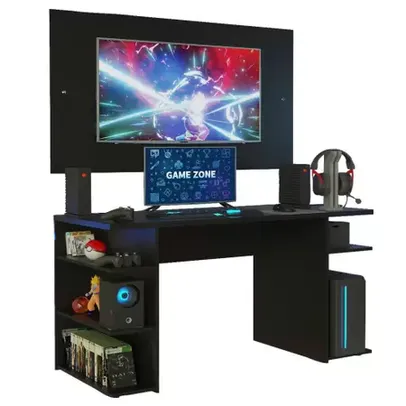 Mesa para Computador Gamer Madesa 9409 e Painel para TV até 58 Polegadas - Preto