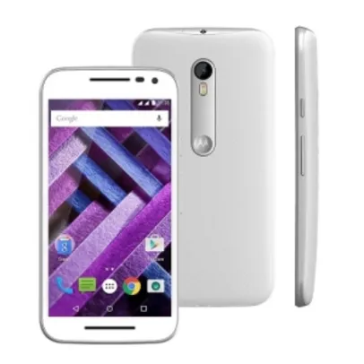 Saindo por R$ 899: [Mega Mamute] Smartphone Moto G -3ª Geracao- Turbo XT1556 Branco com 16GB Tela de 5`` Dual Chip Android 5.1 4G Camera 13MP Processador Octa-Core e RAM de 2GB or R$ 899 | Pelando