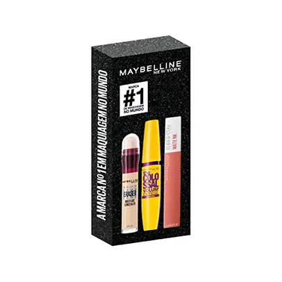 Kit Queridinhos Maybelline NY Batom Líquido Matte ink 65 Seductress + Máscara de Cílios Colossal Lavável + Corretivo Eraser 100 Ivory