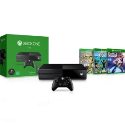 Console Xbox One 500GB + 1 Mês de EA Access + Jogos FIFA 17 EA Sports + Dance Central Spotlight Microsoft + Kinect Sports Rivals Microsoft R$1400