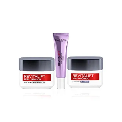 Kit Tratamento Facial L'Oréal Paris Revitalift Hialurônico: Creme Dia + Noite + Olhos, Transparente