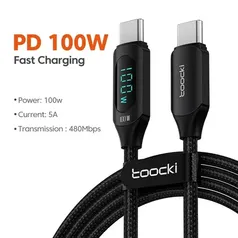 [Taxa Inclusa/Combos de Ofertas] Toocki Cabo Tipo C 100W, 2 Metros, Carregamento super rápido PD, Para Android e iPhone