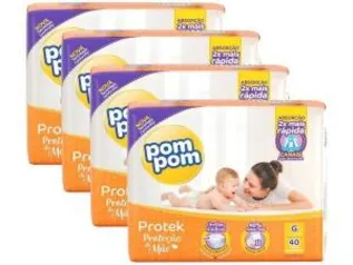 [Clube da Lu] Kit Fraldas Pom Pom Protek Proteção de Mãe - Tam. G - 40 Und cada 4 Pacotes | R$ 99