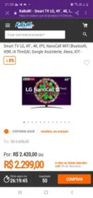 Smart TV LG, 49´, 4K, IPS, NanoCell WIFI Bluetooth, HDR, IA ThinQAI, Google Assistente, Alexa, IOT | R$ 2.299