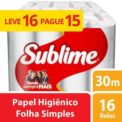 Papel Higiênico Sublime Folha Simples Leve 16 Pague 15 rolos