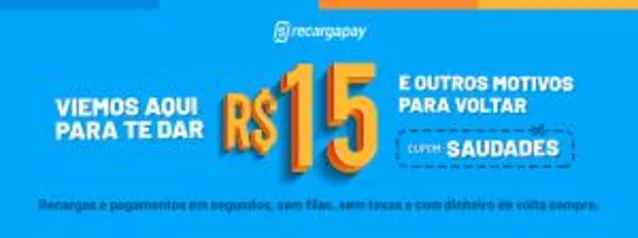 [Usuários Selecionados] R$15 OFF para qualquer Operadora pelo Recarga Pay